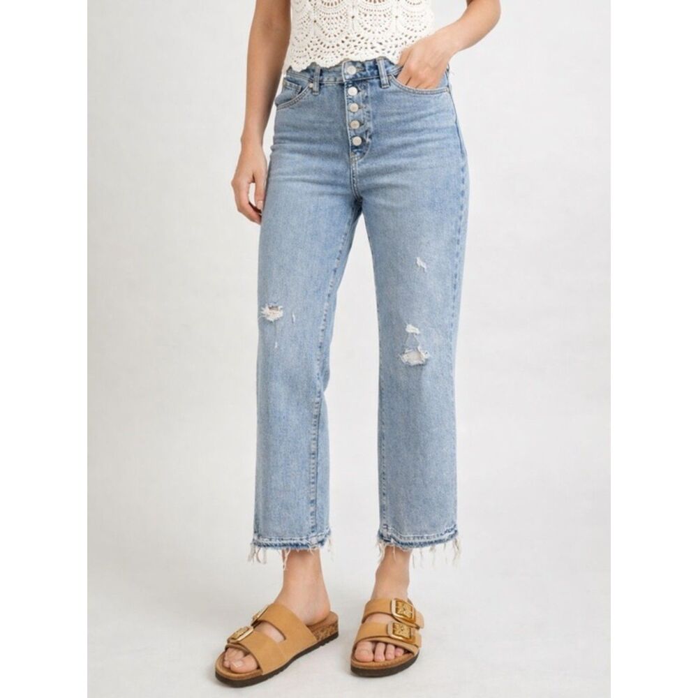 Free People We The Free Raw Hem High Rise Straight Leg Jeans Women’s Size 30